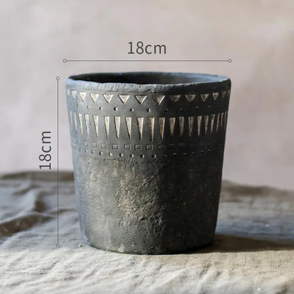 African Element Vintage Black Ceramic Planter Vase