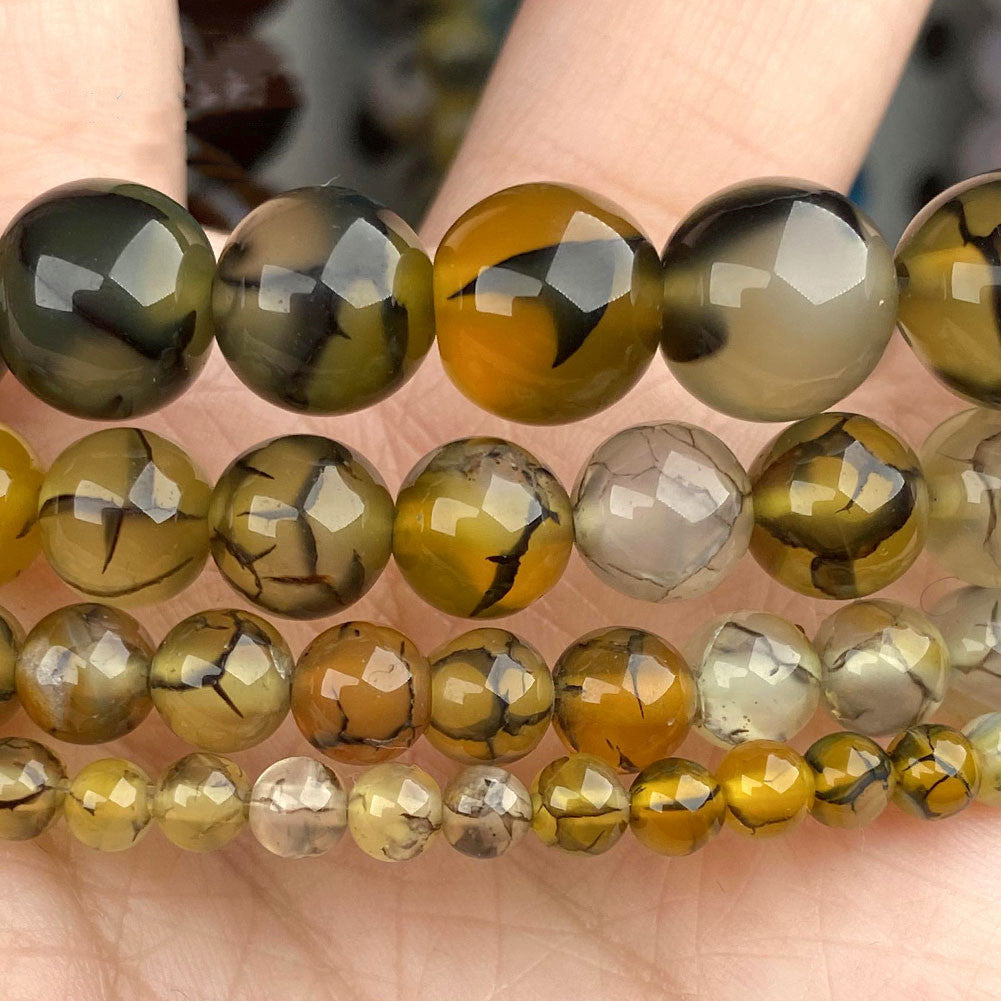 Black Dragon Pattern Agate Round Beads for DIY Jewelry