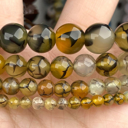 Black Dragon Pattern Agate Round Beads for DIY Jewelry
