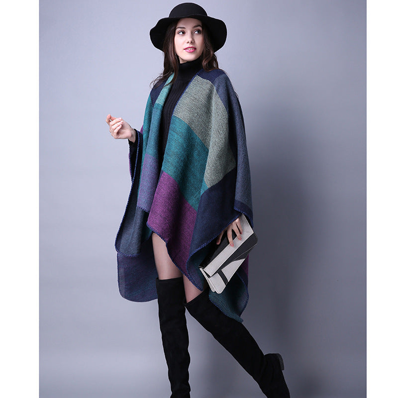 Plaid Scarf Shawl for Women - Thick Ethnic Cape