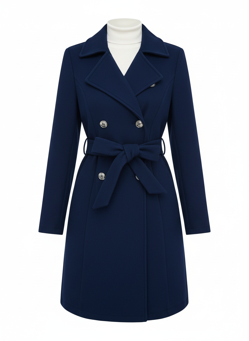 Ladies' Mid-length Solid Color Belt Coat