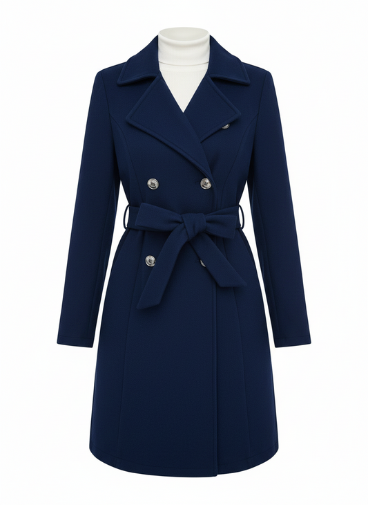 Ladies' Mid-length Solid Color Belt Coat