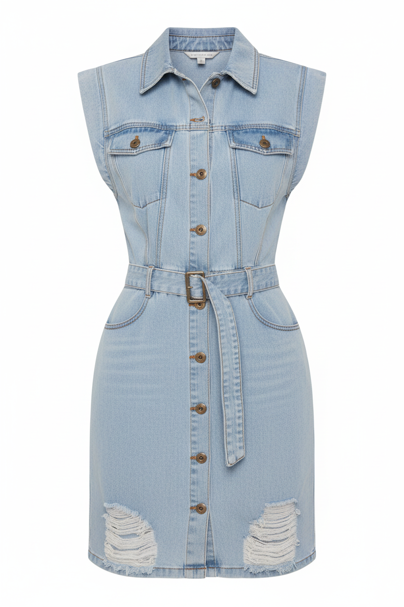 Solid Color Denim Midi Dress