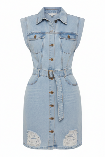 Solid Color Denim Midi Dress
