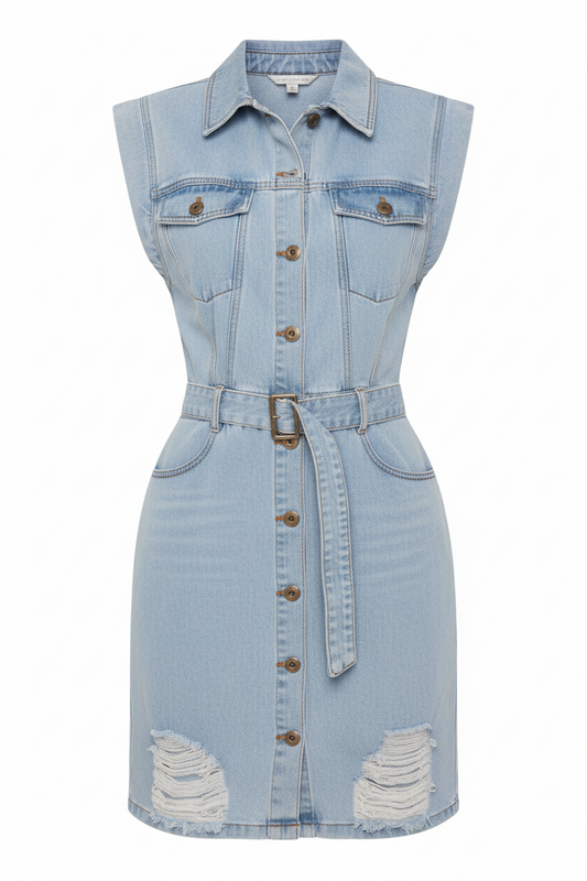 Solid Color Denim Midi Dress