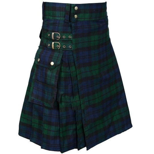 Men's Plaid Contrast Pocket Pleated Skirt