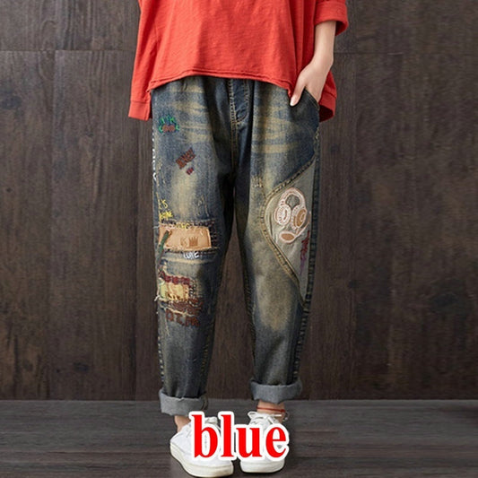 Vintage Cartoon Denim Harem Pants
