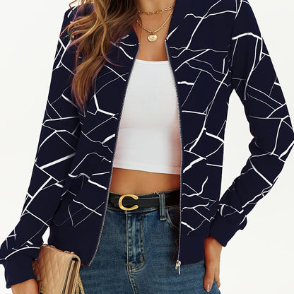 Women's Elegant Patterned Zip Up Bomber Jacket