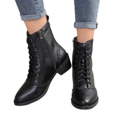 Women's British Style Casual High-top Zipper Leather Boots