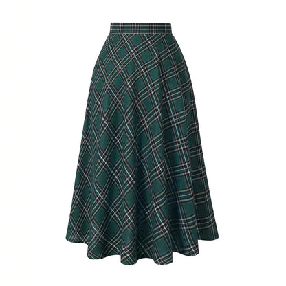 Women's High Waist Casual Loose Plaid Midi Skirt