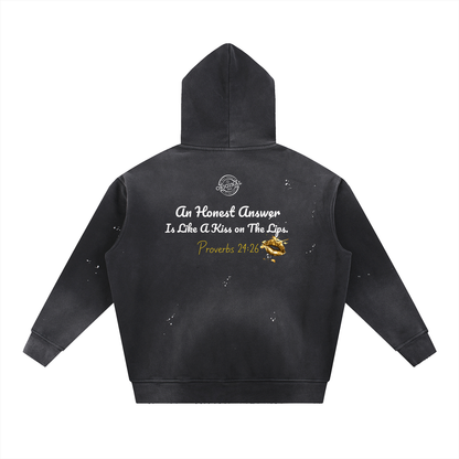 "Honest Lips" Vintage Washed Frayed Fleece Hoodie