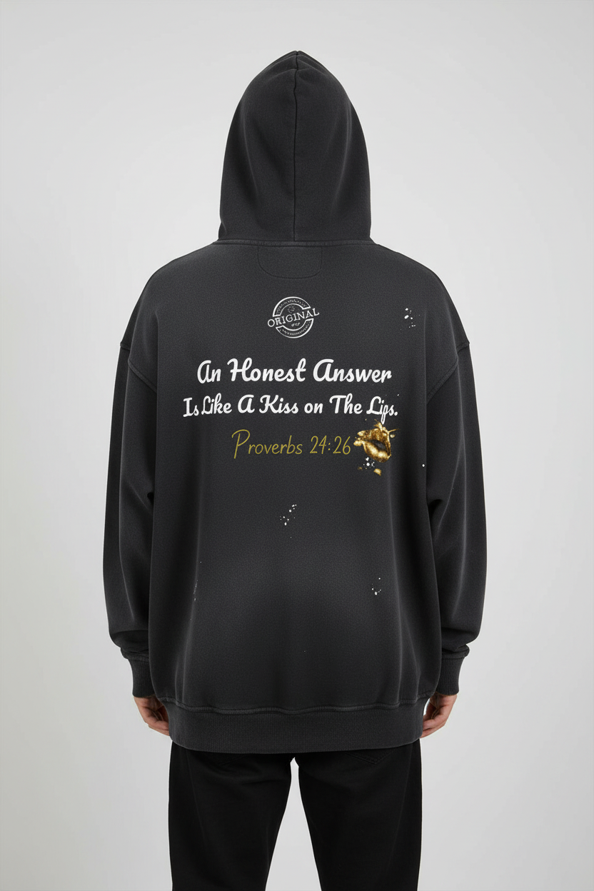 "Honest Lips" Vintage Washed Frayed Fleece Hoodie