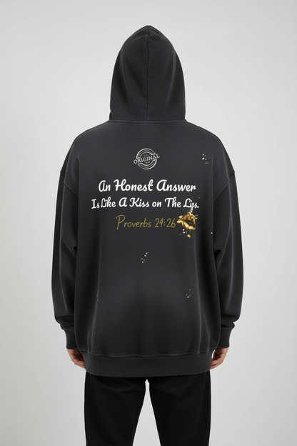 "Honest Lips" Vintage Washed Frayed Fleece Hoodie