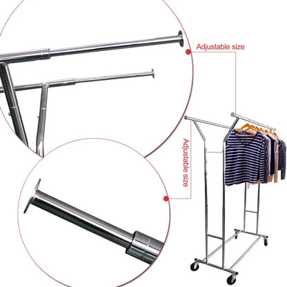 Metal Double Rod Clothes Drying Rack with Wheels
