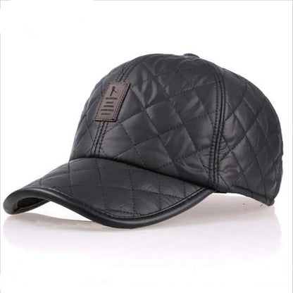 Men's Winter Leather Baseball Cap with Ear Flaps