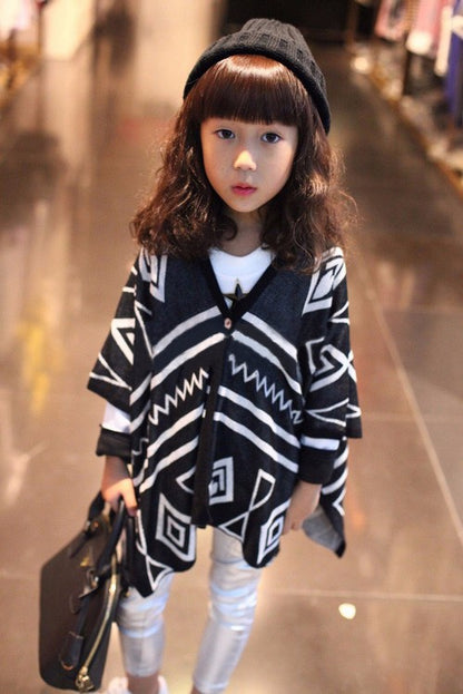 Kids' Geometric Knit Cardigan and Abstract Shawl