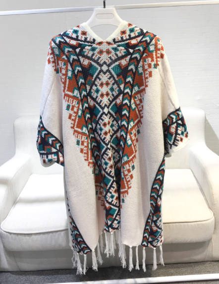 Mid-Length Shawl with Fringe Cape Coat