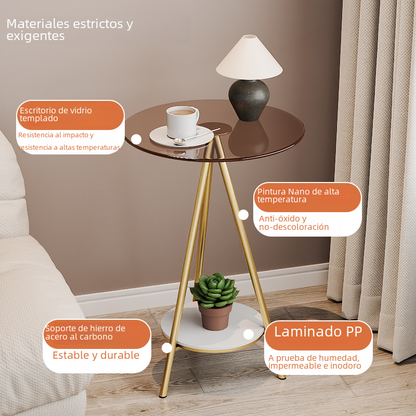 Minimalist Iron Side Table with Double Layer Glass