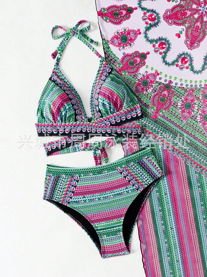 Three-Piece Bikini Set with Shawl