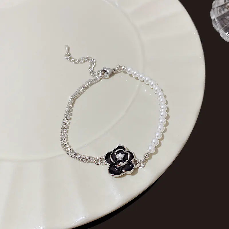 Vintage Camellia Pearl Bracelet - Hong Kong Style