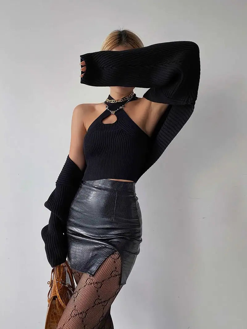 Premium High Waist Black Leather Skirt