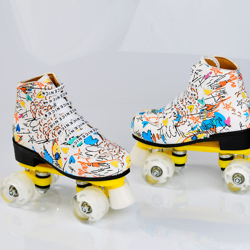 Wear-resistant Graffiti Flashing Wheel Quad Roller Skates
