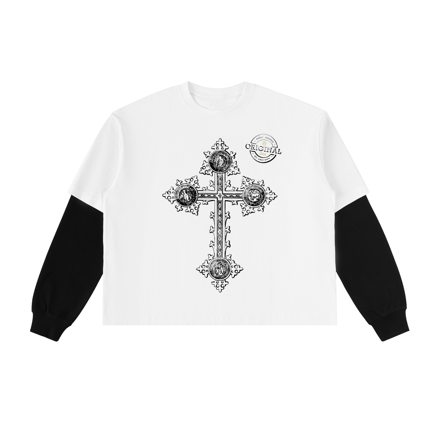 'Sacred Sacrifice' Layered Contrast Sleeve Cotton T-Shirt
