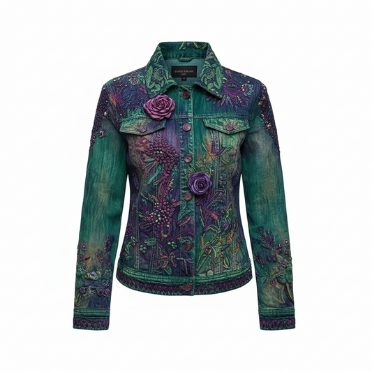 European & American Floral Street Denim Jacket