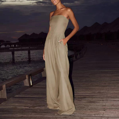 Backless Loose Tube-Top  Wide Leg Long Pants Jumpsuit