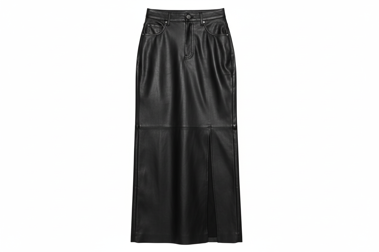 Leather High-Waist Side Slit Maxi Skirt