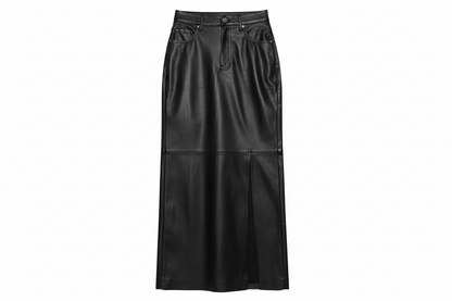 Leather High-Waist Side Slit Maxi Skirt