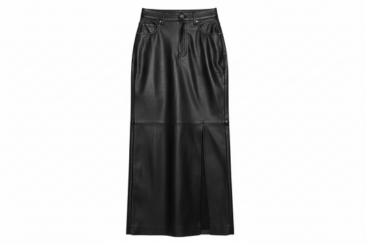 Leather High-Waist Side Slit Maxi Skirt