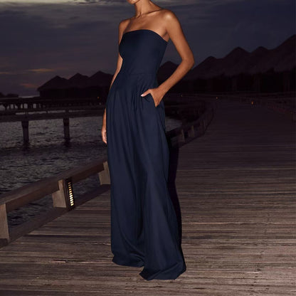 Backless Loose Tube-Top  Wide Leg Long Pants Jumpsuit