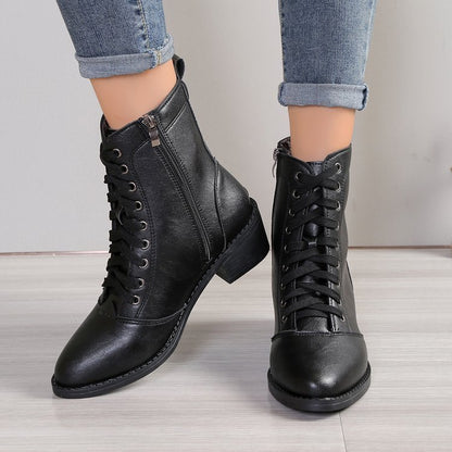 Women's British Style Casual High-top Zipper Leather Boots