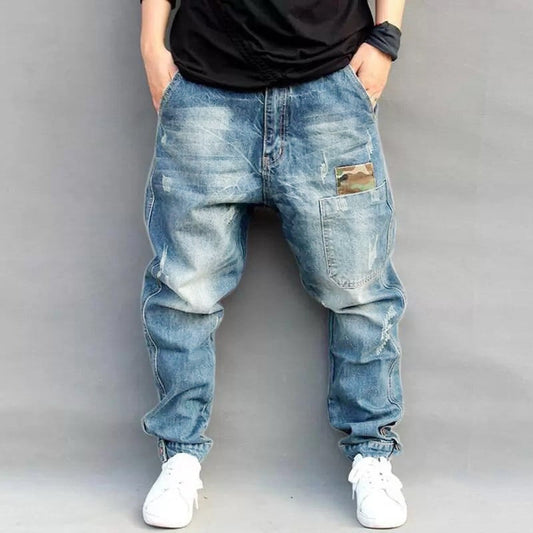 Street Style Denim Harem Pants for Casual Wear