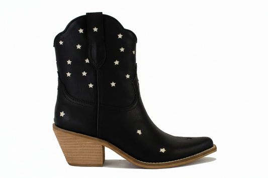 Faux Leather Star-Shaped Cutouts Point Toe Boots
