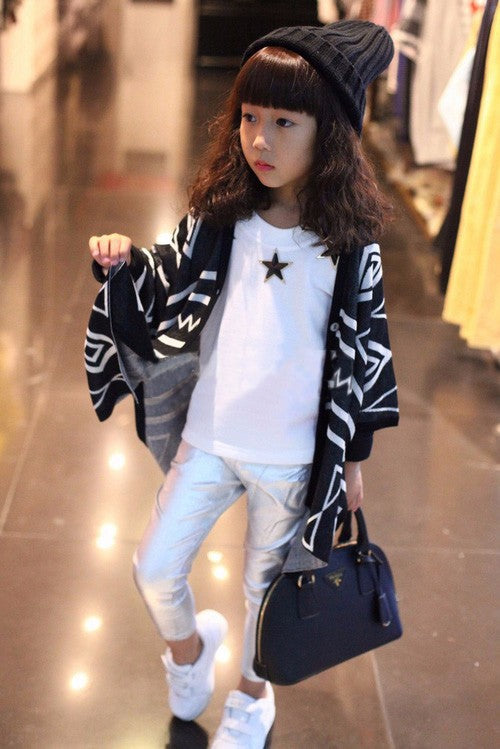 Kids' Geometric Knit Cardigan and Abstract Shawl