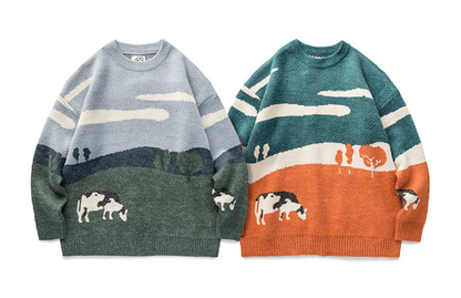 Men's Cartoon Round Neck Loose Sweater
