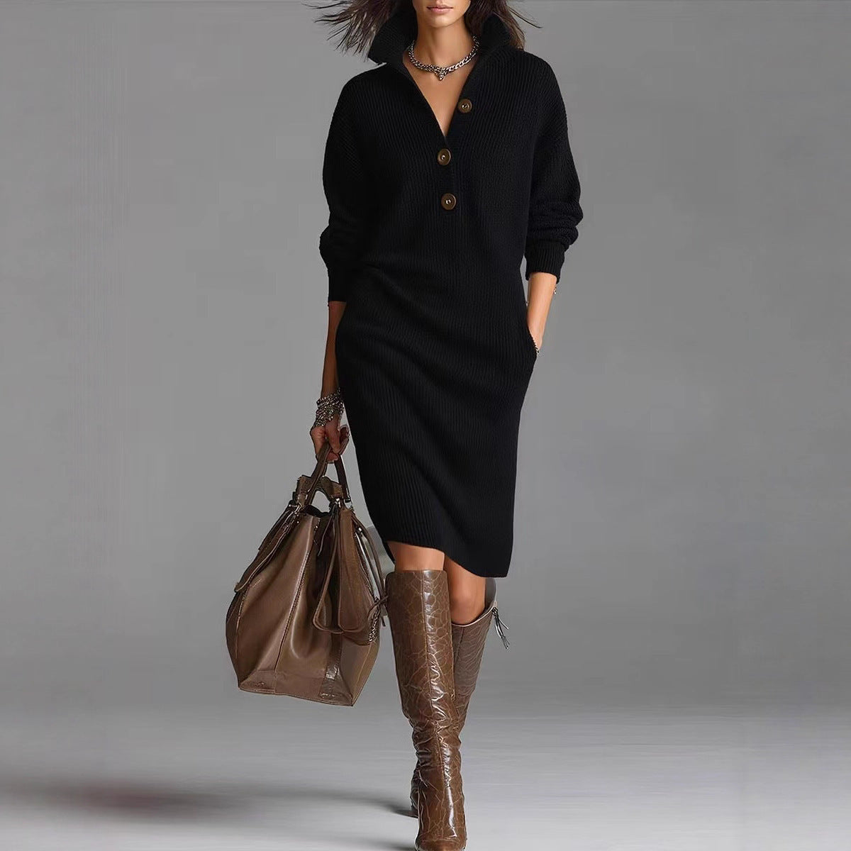 Women's Autumn And Winter Lazy Style Sweater Dress
