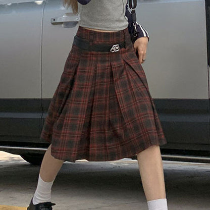 Women's High Waist Plaid Skirt