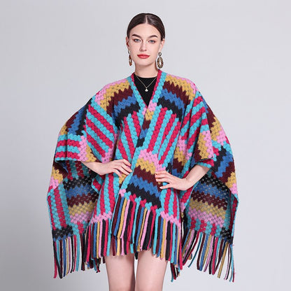 Bohemian Plaid Fringe Shawl - Seasonal