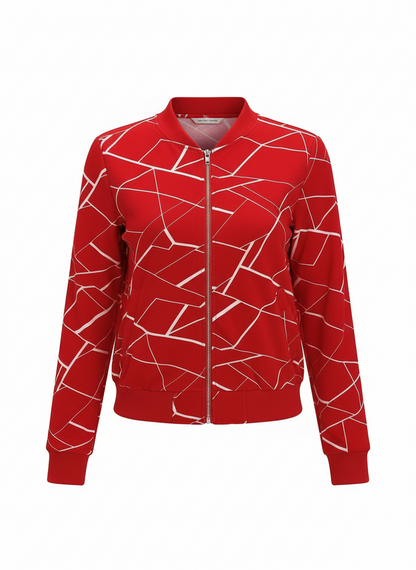 Women's Elegant Patterned Zip Up Bomber Jacket