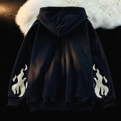 Retro Embroidered Zipper Hoodie Sweatshirt