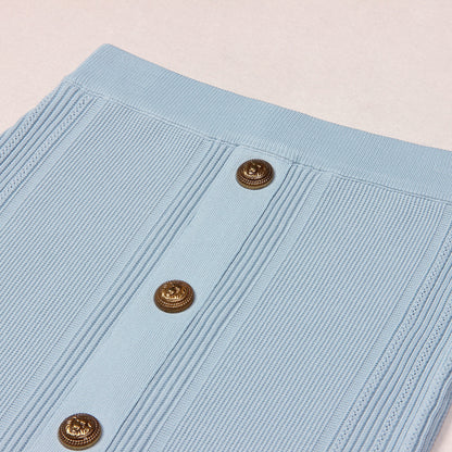 Knitted T-shirt Top Half-length Midi Skirt Suit