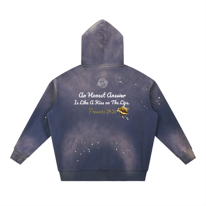 "Honest Lips" Vintage Washed Frayed Fleece Hoodie