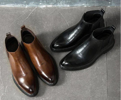 Men's Pointed High-Top Leather Shoes