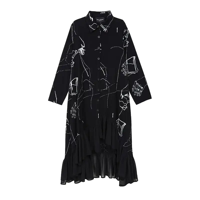 Women's Black Loose Chiffon Ruffle Dress Jacket