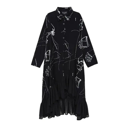 Women's Black Loose Chiffon Ruffle Dress Jacket
