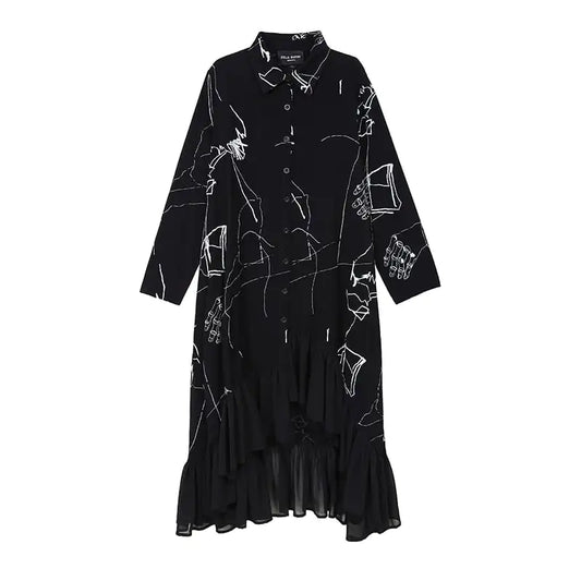 Women's Black Loose Chiffon Ruffle Dress Jacket