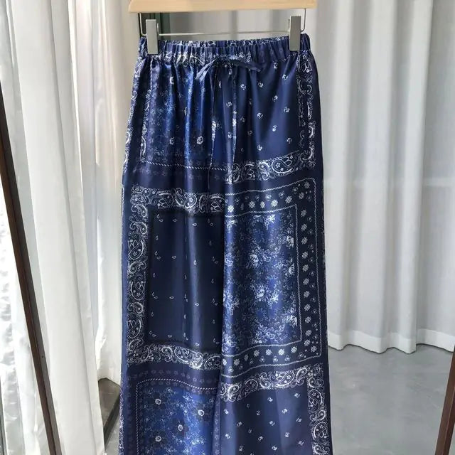 Pajamas| Chic Navy Blue Silk Pants & Shirt Combo